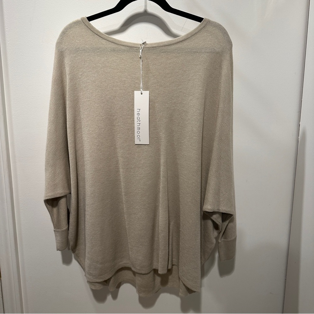 NEW Heathmoor Scoop Neck Dolman Sleeves Lightweight Sweater in Light Beige -L/XL